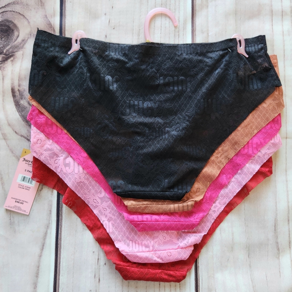NWT Juicy Couture Underwear Set Lace Lacy Cheeky 5 Pack Red Pink, Women's Size L - Picture 4 of 7